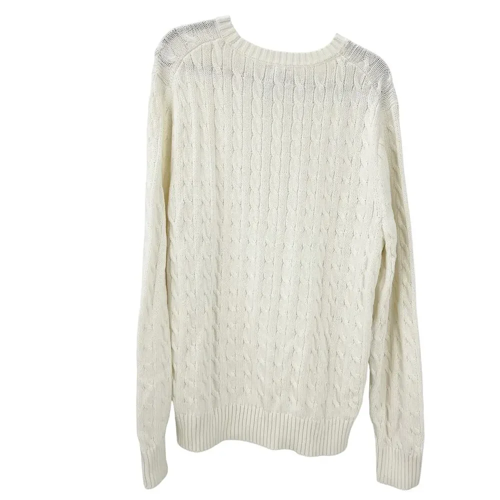 J. Crew Men's Heritage Cotton Cable-Knit Sweater Long Sleeve Ivory Size L NWT